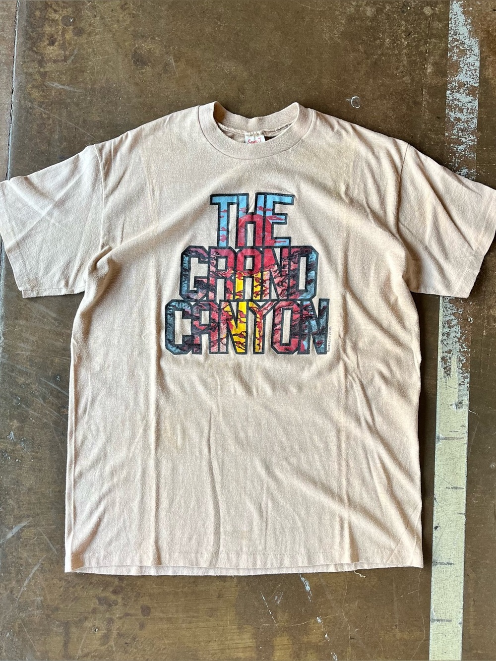 Vintage 1980 The Grand Canyon Raven Graphics Tan Beige Travel Tee 50/50 Unisex